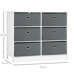Kozy Chests of Drawer, Fabric Dresser Storage Cabinet with 6 Drawers for Bedroom, Living Room and Hallway, White and Grey
