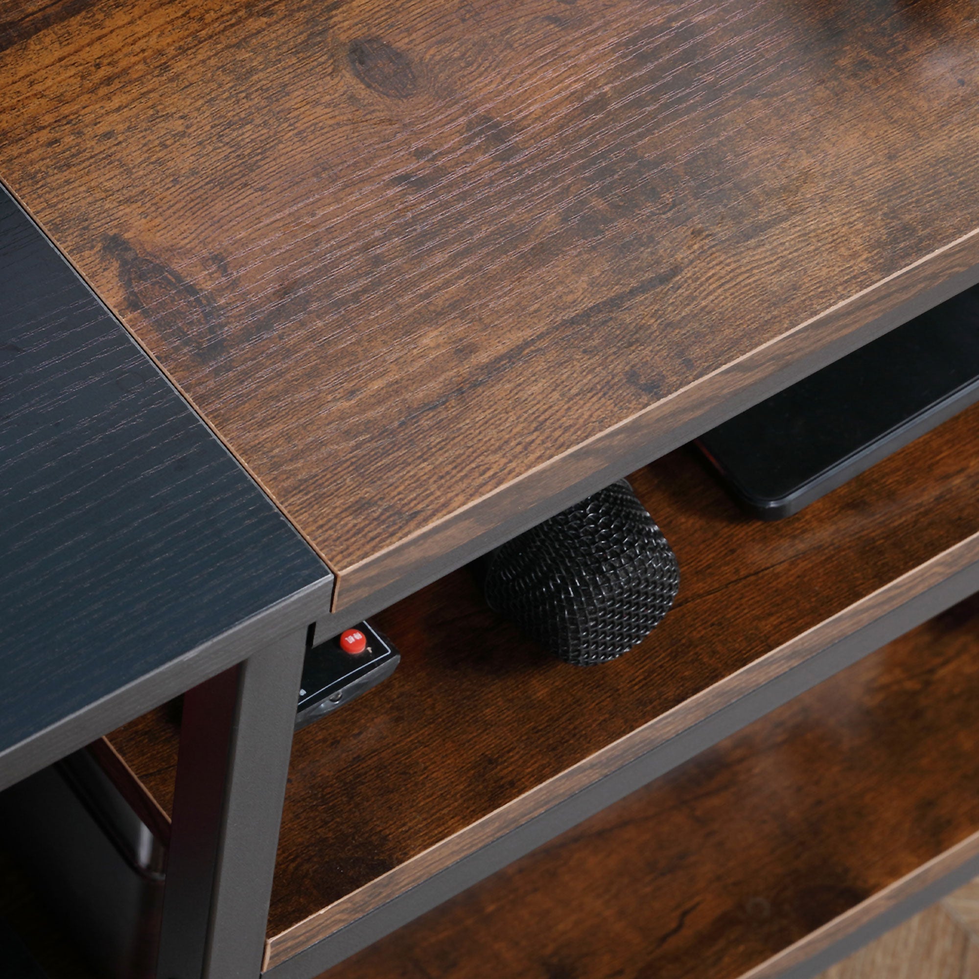 Kozy TV Unit Cabinet for TVs up to 60 Inches, Industrial TV Stand with Storage Shelves for Living Room, Brown and Black