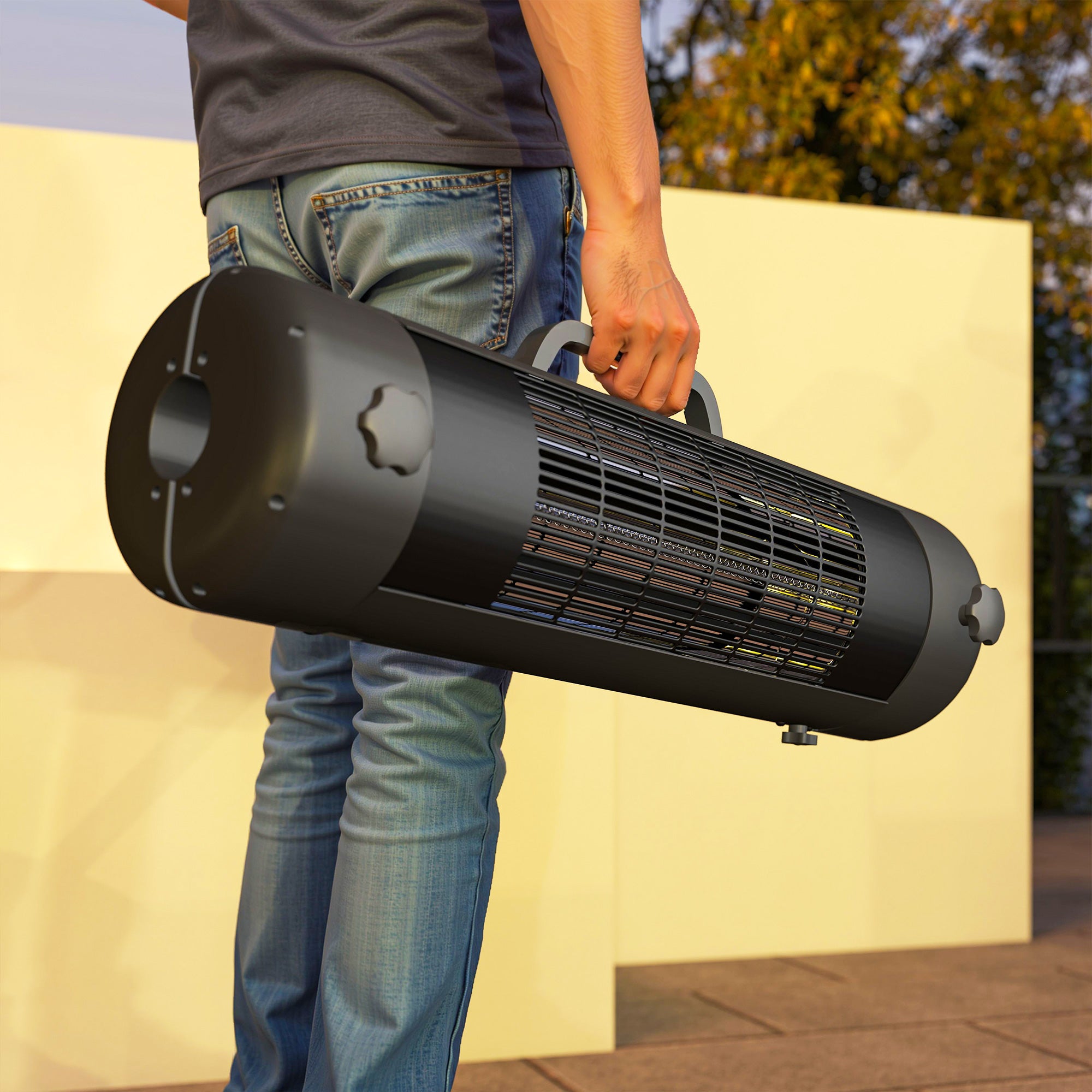 Kozy - Electric Umbrella Parasol Mounted Patio Heater for 25-70 mm Poles, 2000 W Outdoor Garden Heater with 2 Heat Setting, 6 ㎡ Coverage, Tip-Over Protection, Black