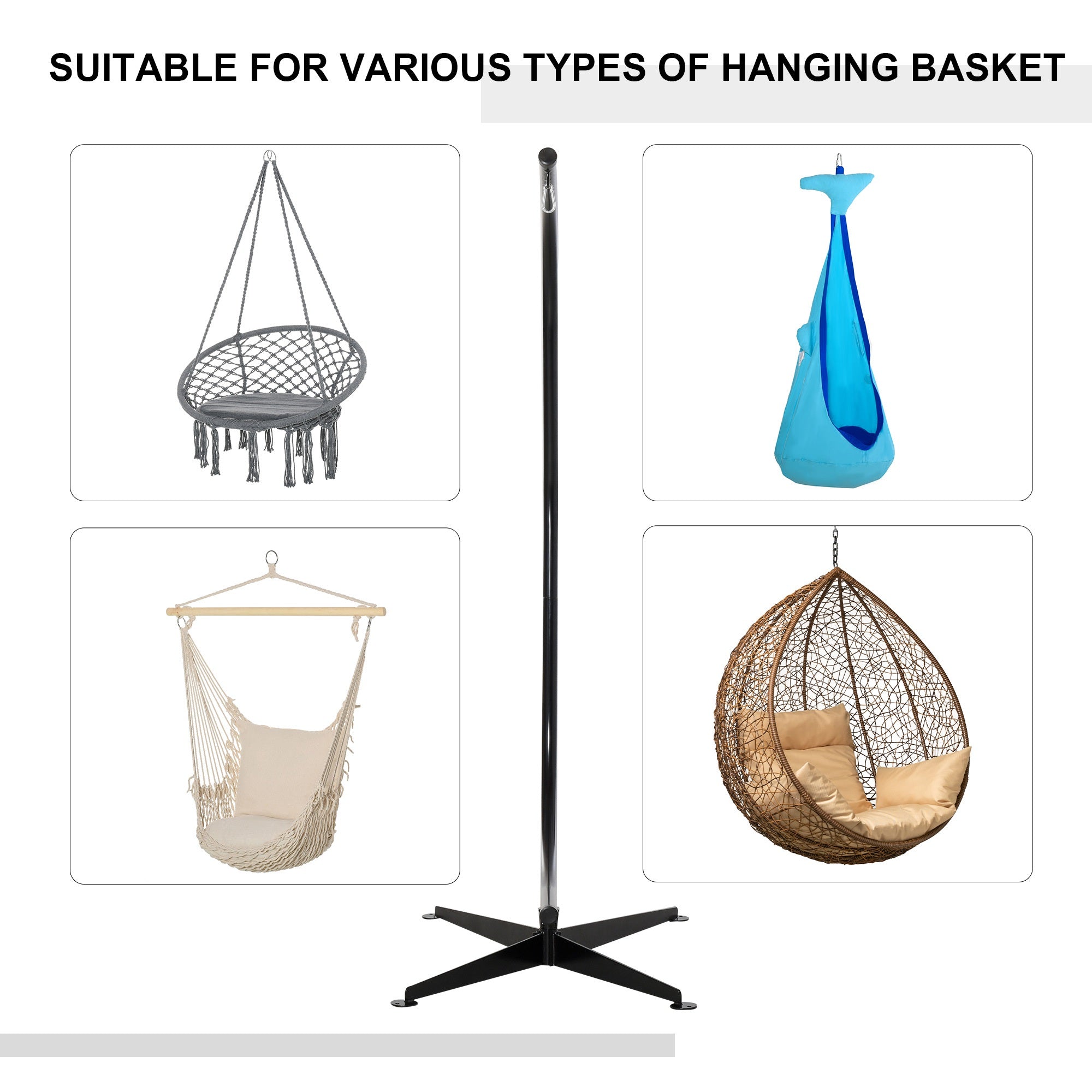 Kozy Hanging Hammock Stand Hammock Chair Stand C Stand Steel Heavy Duty Stand for Hanging Hammock Air Porch Swing Chair Indoor Outdoor (Only Construction)