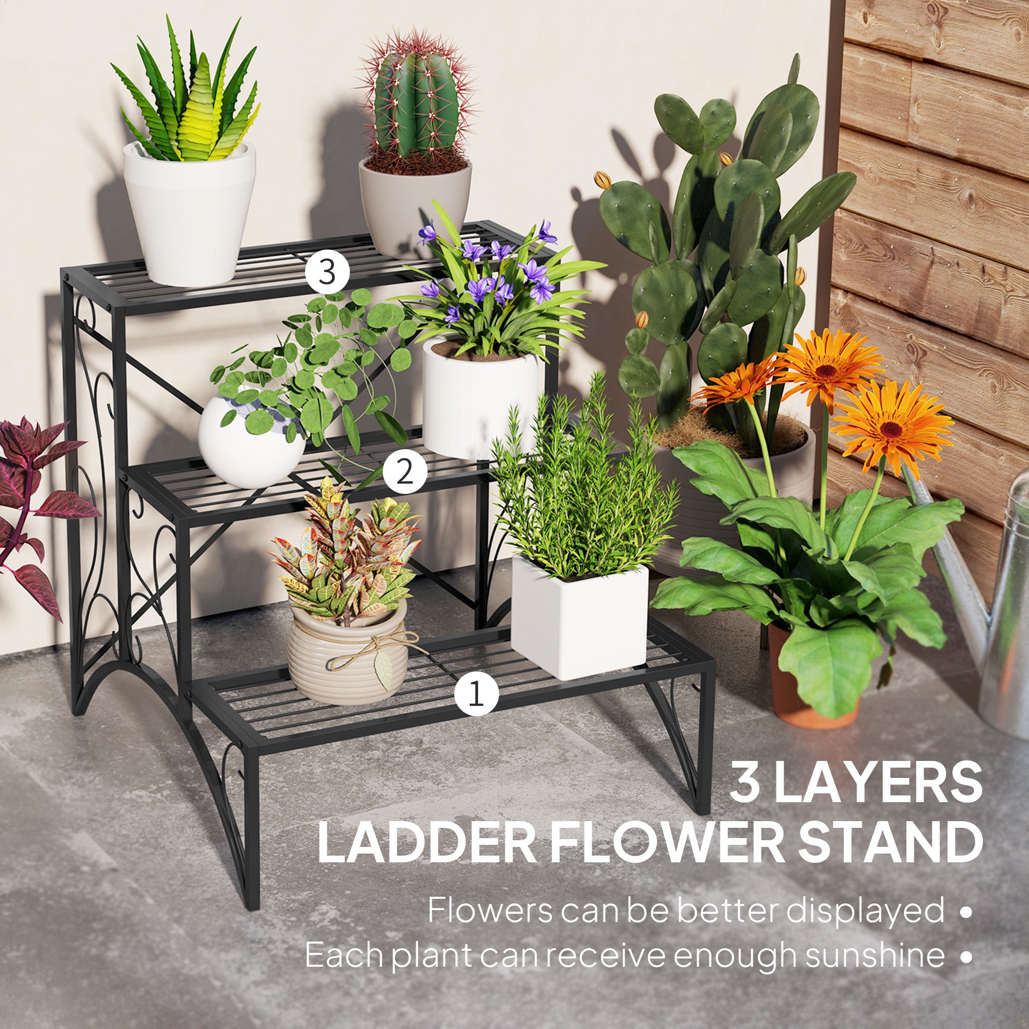Kozy - Three-Tier Decorative Metal Plant Stand - Black