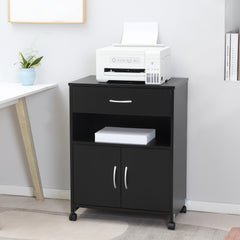 Kozy Printer Stand Mobile Printer Cabinet with Storage, Open Shelf, Drawer for Home Office, 60cm x 39cm x 80cm, Black