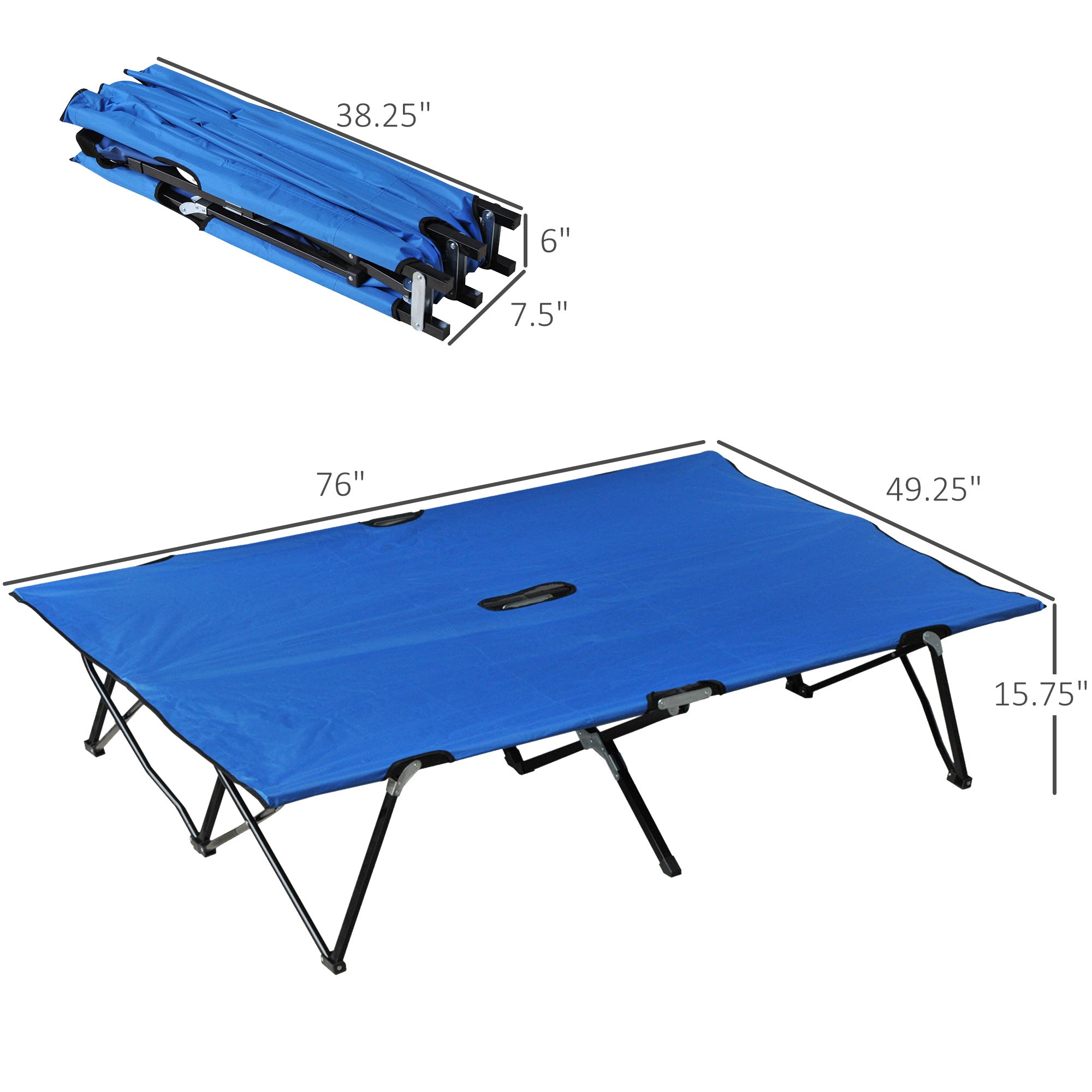 Outsunny Folding Double Camping Cot, Lightweight Outdoor Patio Sunbed with Carry Bag, Blue