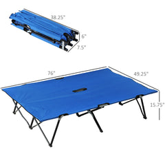 Outsunny Folding Double Camping Cot, Lightweight Outdoor Patio Sunbed with Carry Bag, Blue