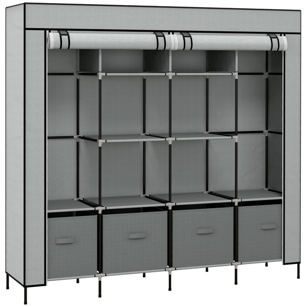 Wardrobe for Bedroom, Portable Cloth Wardrobe with 10 Compartments, 2 Hanging Rails and 4 Drawers