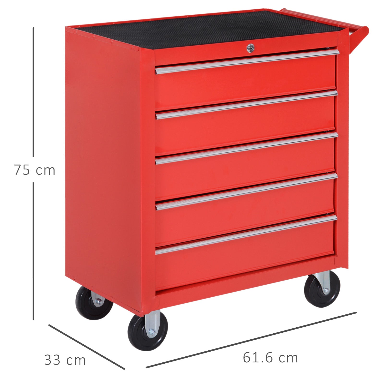 Kozy 5-Drawer Tool Box on Wheels 150KG Load Tool Storage Cabinet with EVA Pad, Red