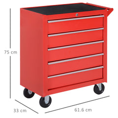 Kozy 5-Drawer Tool Box on Wheels 150KG Load Tool Storage Cabinet with EVA Pad, Red