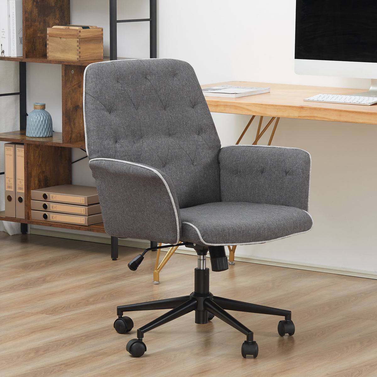 HOMCOM Linen Fabric Office Chair, Mid