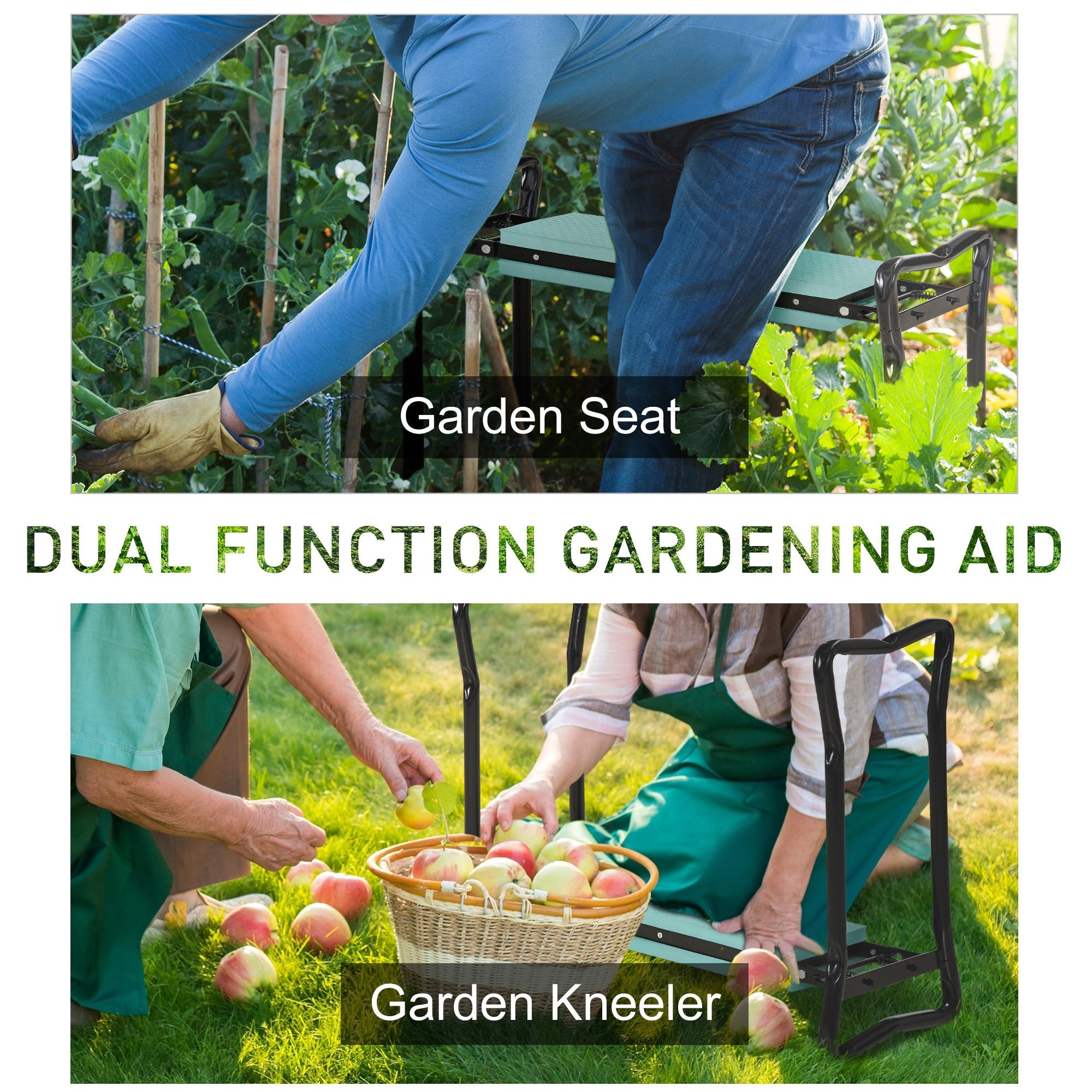 Outsunny Foldable Garden Kneeler and Seat, 2-in-1 Kneeling Pad and Bench, Portable Knee Protection, Green | Aosom UK