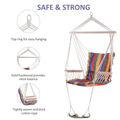 Outsunny Garden Hammock Chair, Hanging Rope Swing Seat with Wooden Armrest and Footrest, Cotton, Red