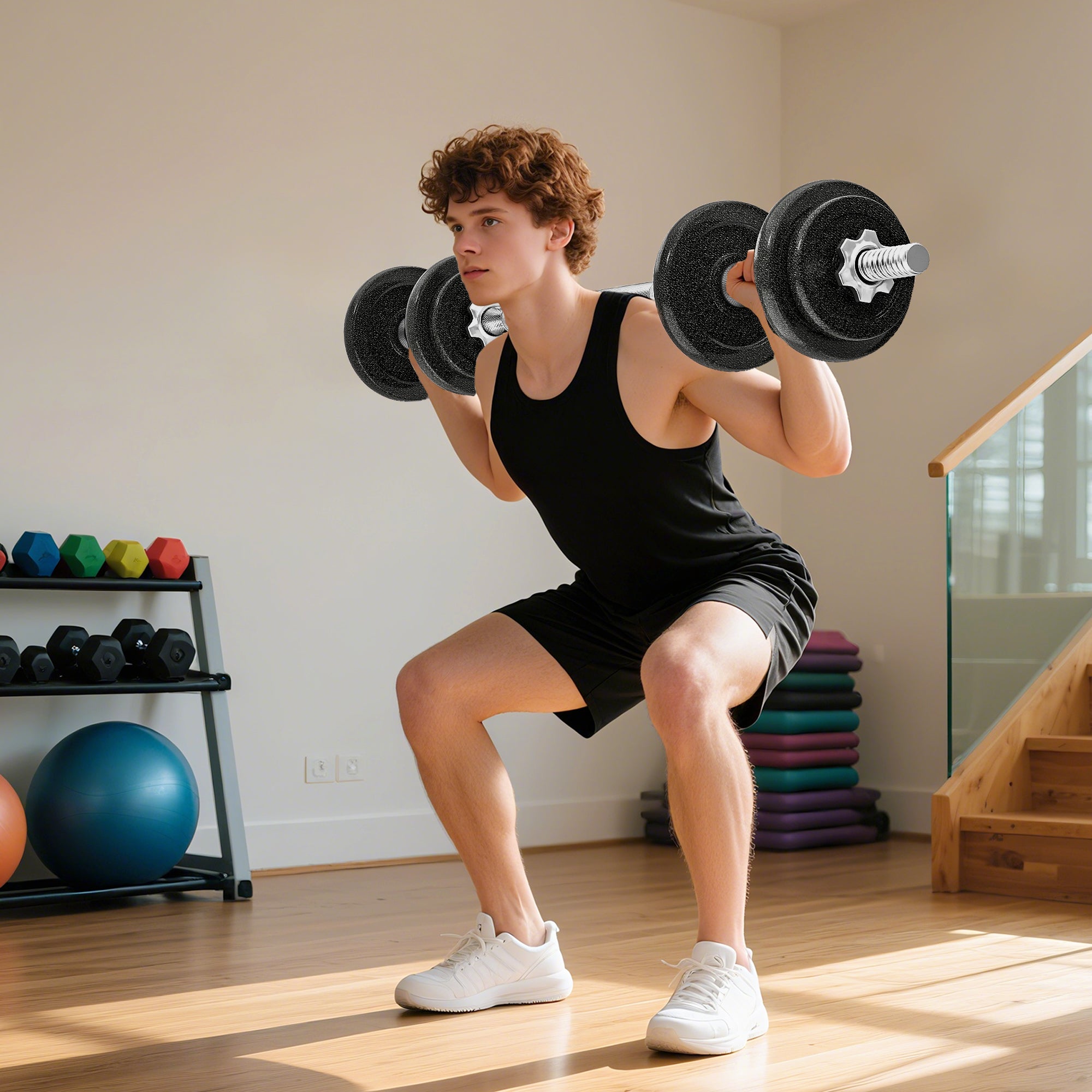 Kozy 2-in-1 Adjustable Dumbbells Set, 20kg Weights Dumbbells Set with Non-Slip Grip for Strength Training, Weight Lifting, Bodybuilding, Home Gym Workout Equipment for Men & Women