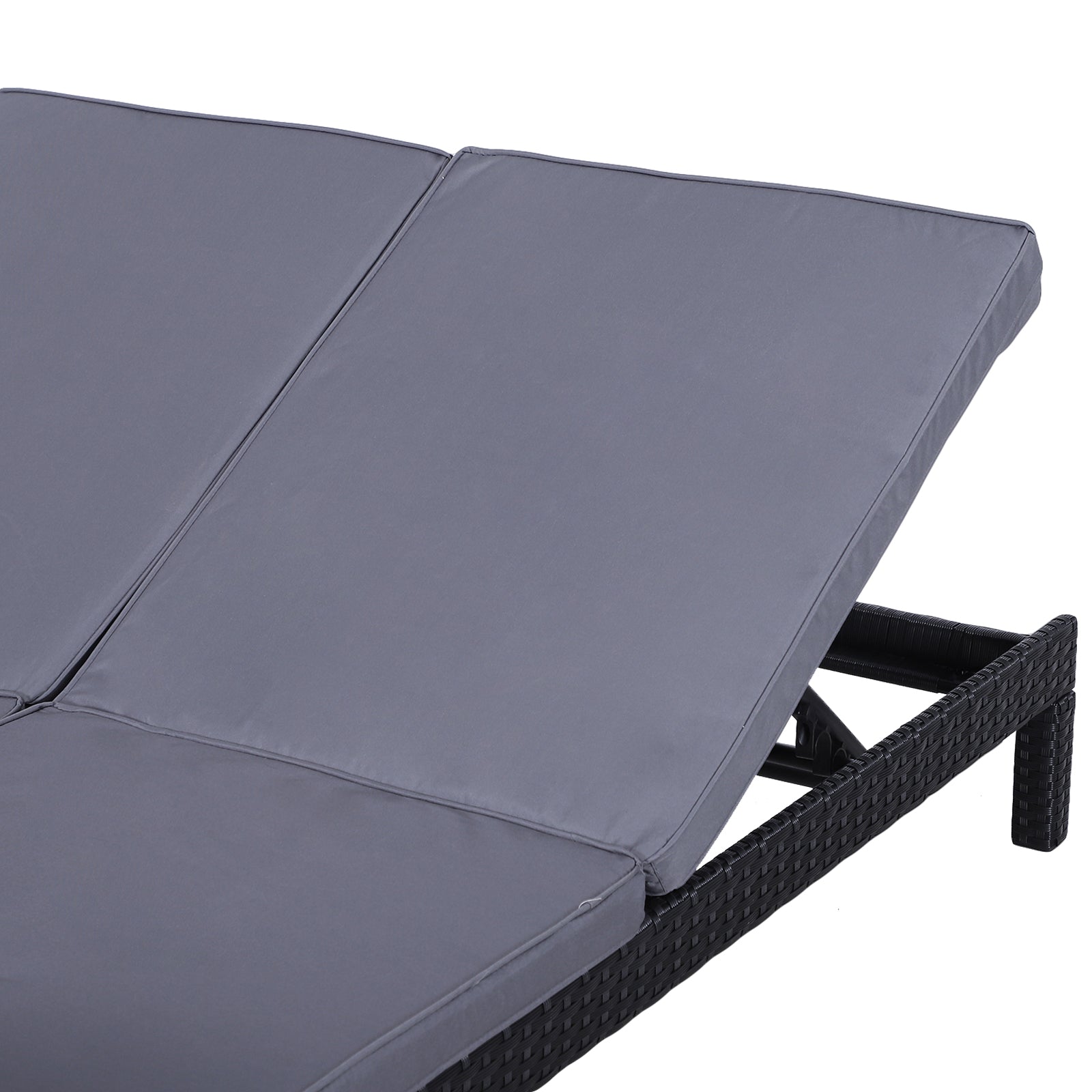 Kozy 2 Seater Rattan Lounger Adjustable Double Chaise Chair Loveseat w/ Cushion Black