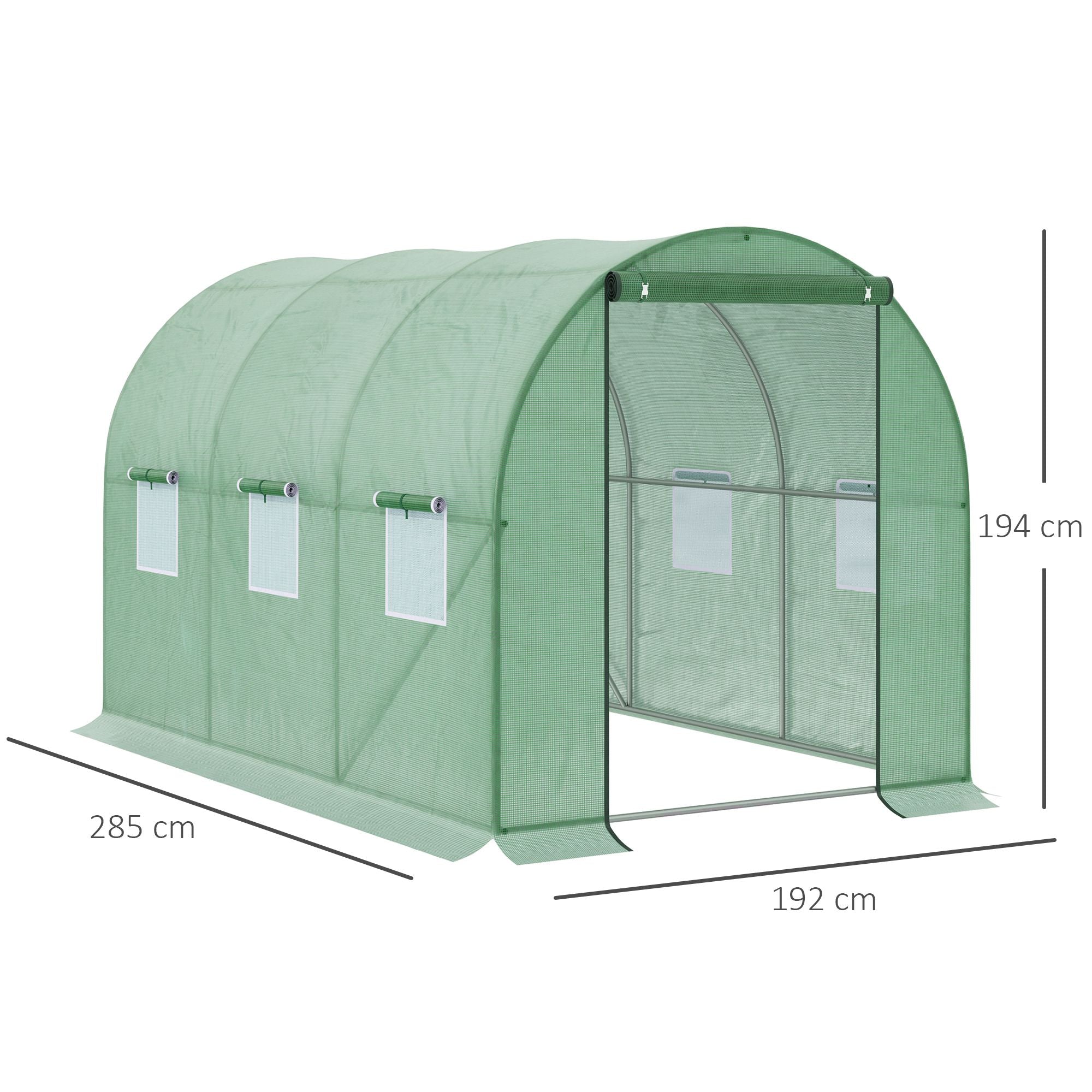 Kozy Walk-in Polytunnel Greenhouse, Outdoor Garden Tunnel Greenhouse Tent with Zipped Roll-Up Door and 6 Mesh Windows, 3 x 2M