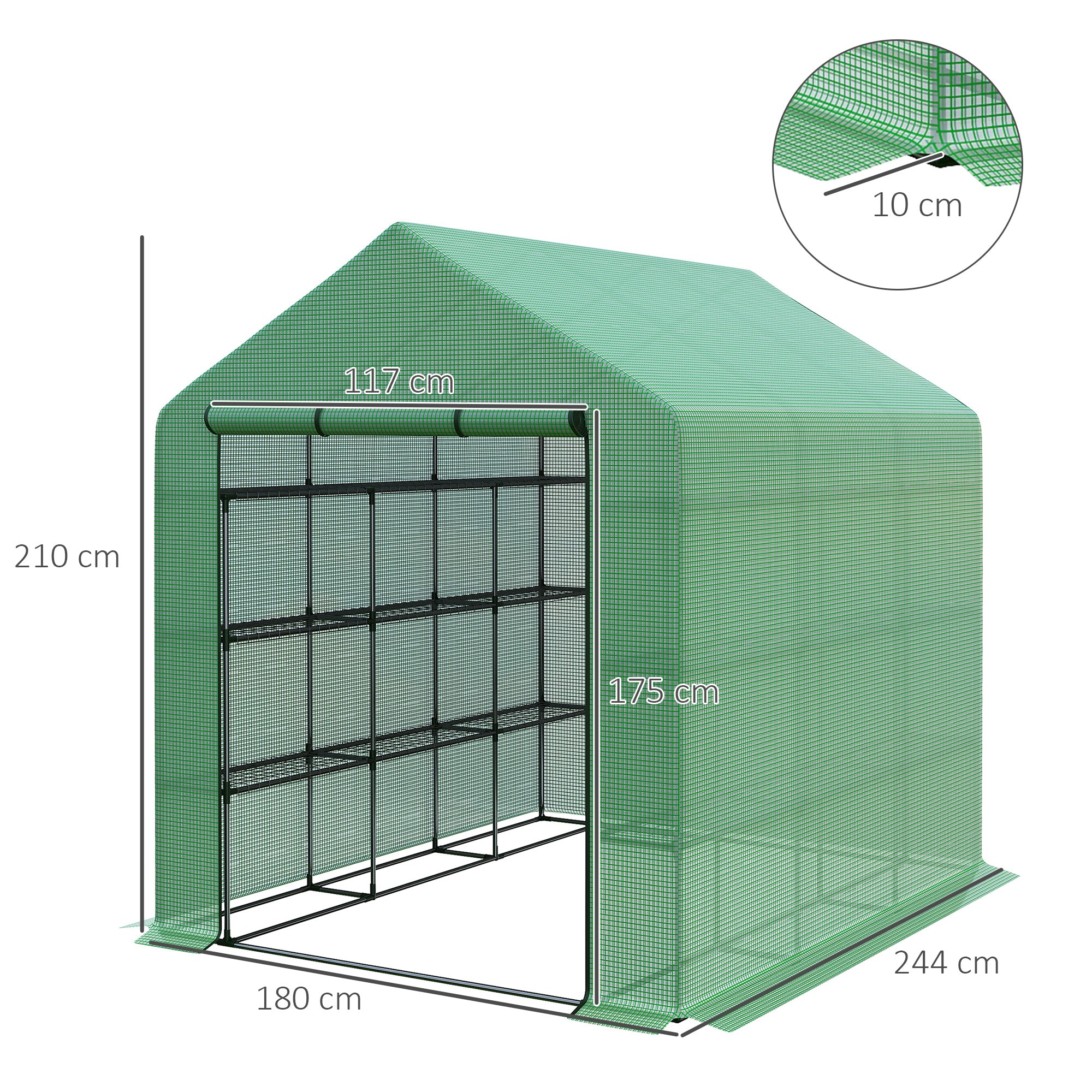 Kozy Walk-in Greenhouse with 4 Tier 24 Shelves, Portable Grow House with Roll-up Zipped Door, 244 x 180 x 210cm, Green