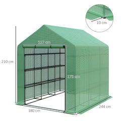 Kozy Walk-in Greenhouse with 4 Tier 24 Shelves, Portable Grow House with Roll-up Zipped Door, 244 x 180 x 210cm, Green