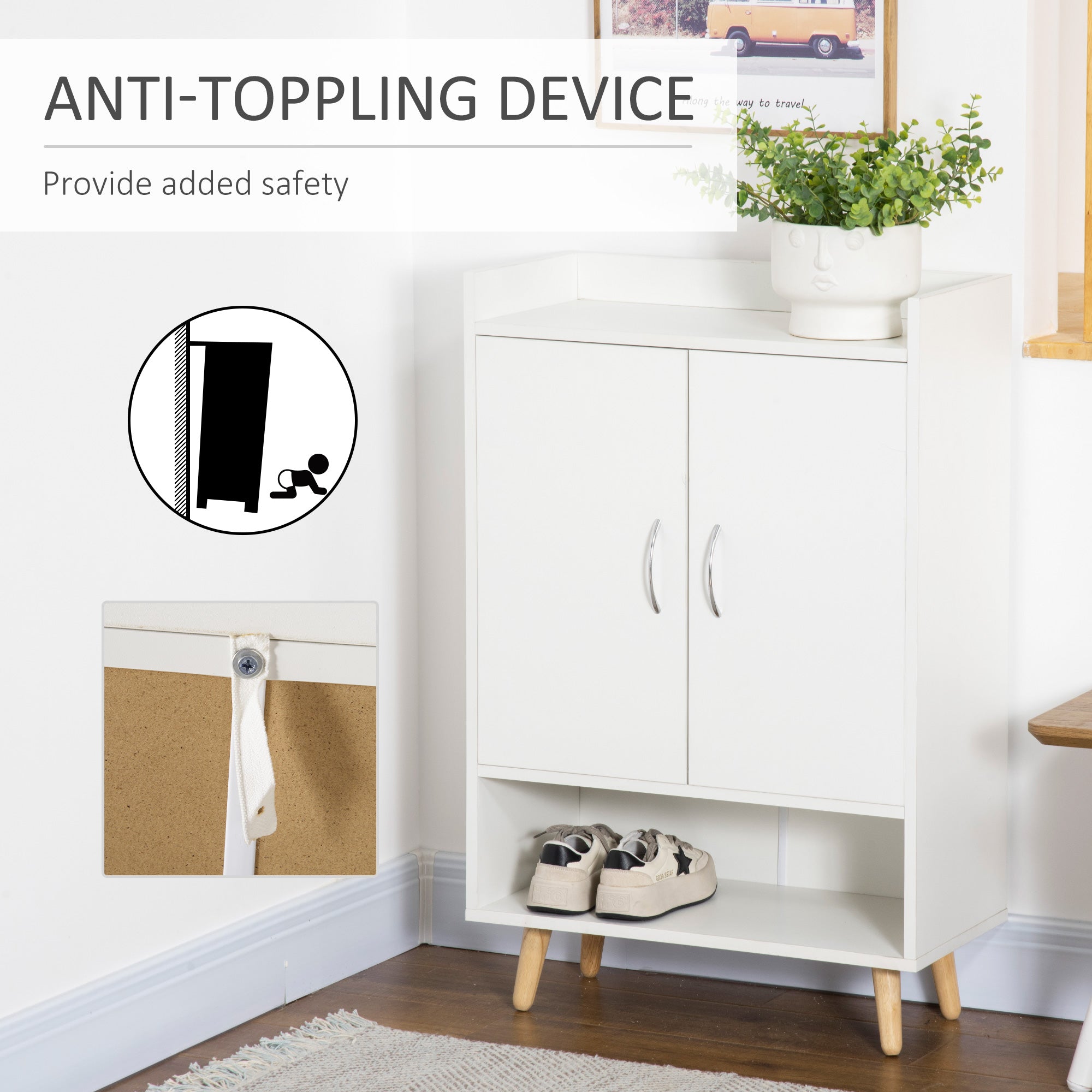 Kozy Modern Shoe Cabinet Storage Organizer with Doors and Shelves for Hallway & Entryway, 60L x 30W x 92Hcm, White