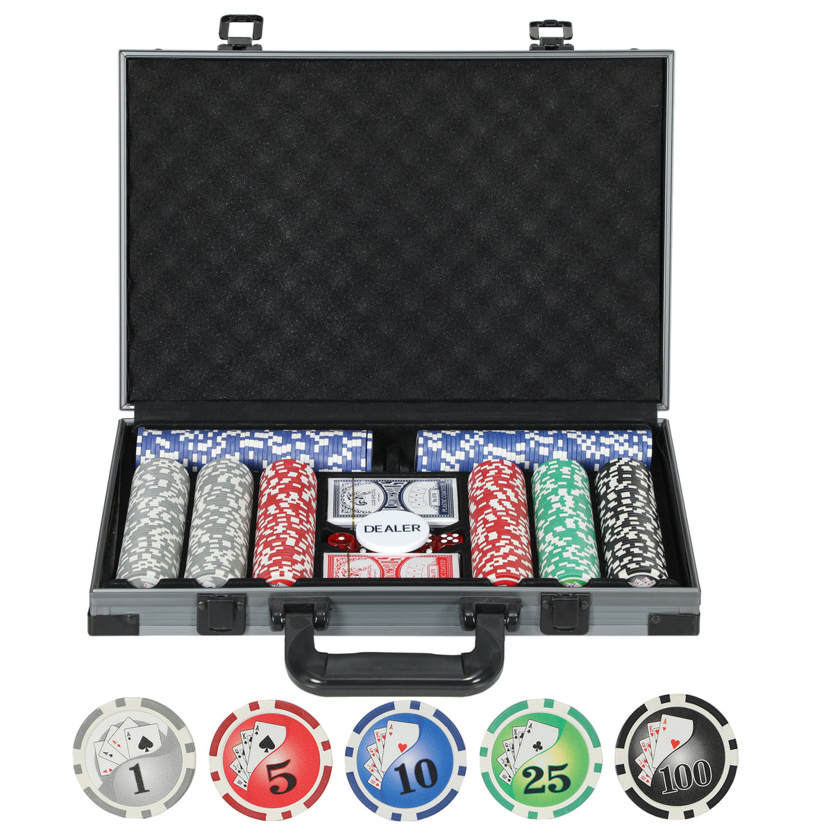 Kozy 400-Piece Poker Chips Set with Lightweight ABS Case, Casino Texas Holdem Poker Set with Mat, 11.5g Numbered Poker Chips, Two Decks of Cards, Dealer, Five Dices, Grey