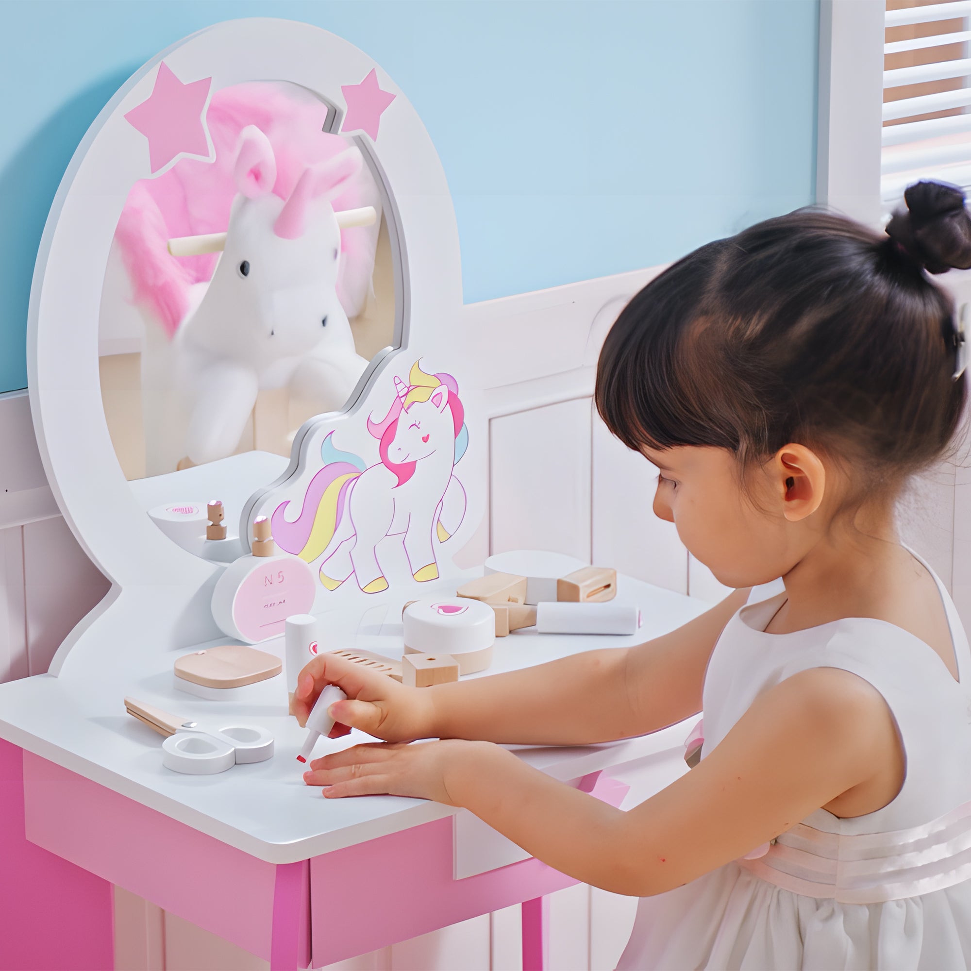 Kozy Kids Dressing Table with Mirror, Stool, Pink