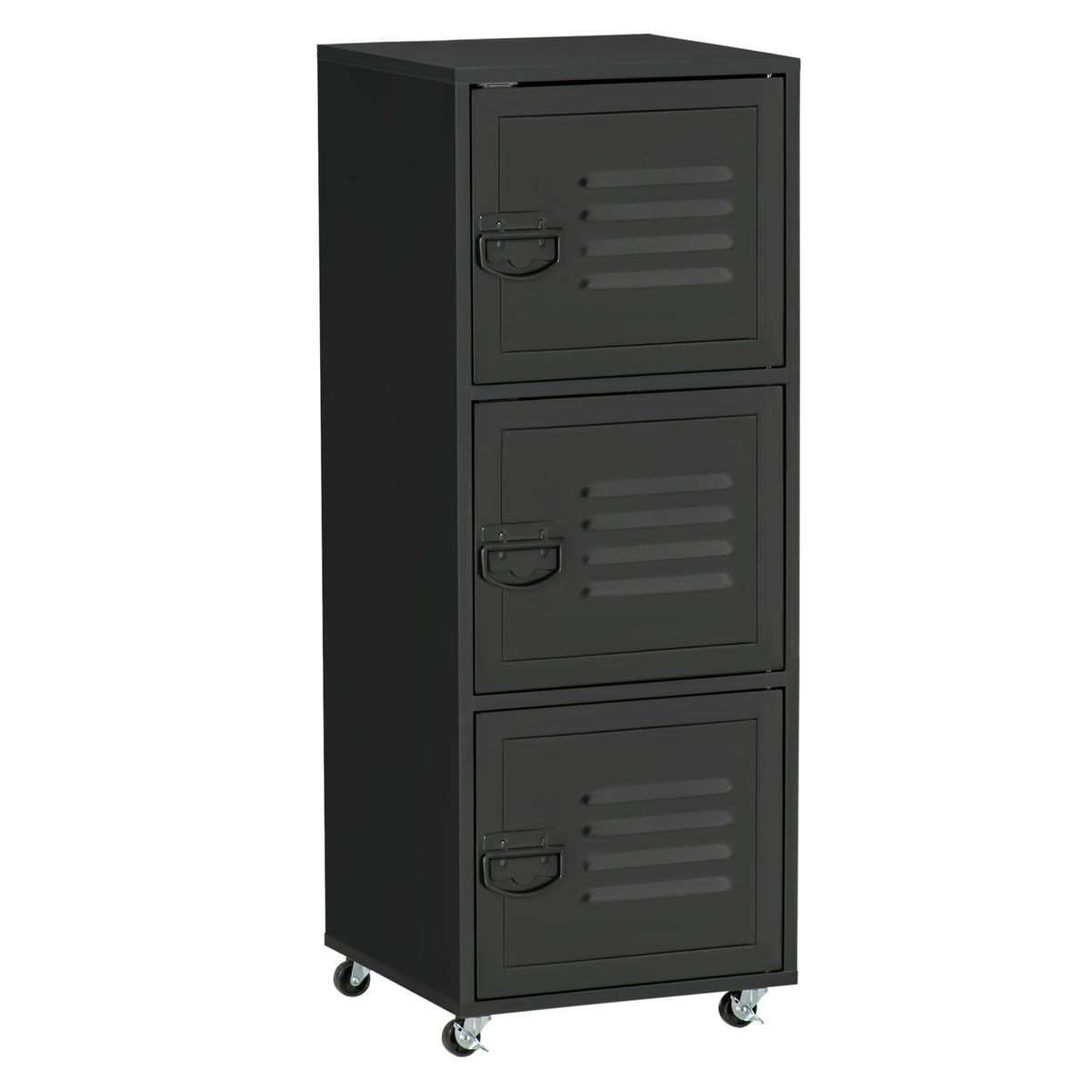 Kozy Rolling Storage Cabinet 3-Tier Mobile File Cabinet with Wheels & Metal Doors for Home Office, Living Room, Black