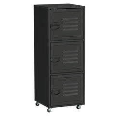 Kozy Rolling Storage Cabinet 3-Tier Mobile File Cabinet with Wheels & Metal Doors for Home Office, Living Room, Black