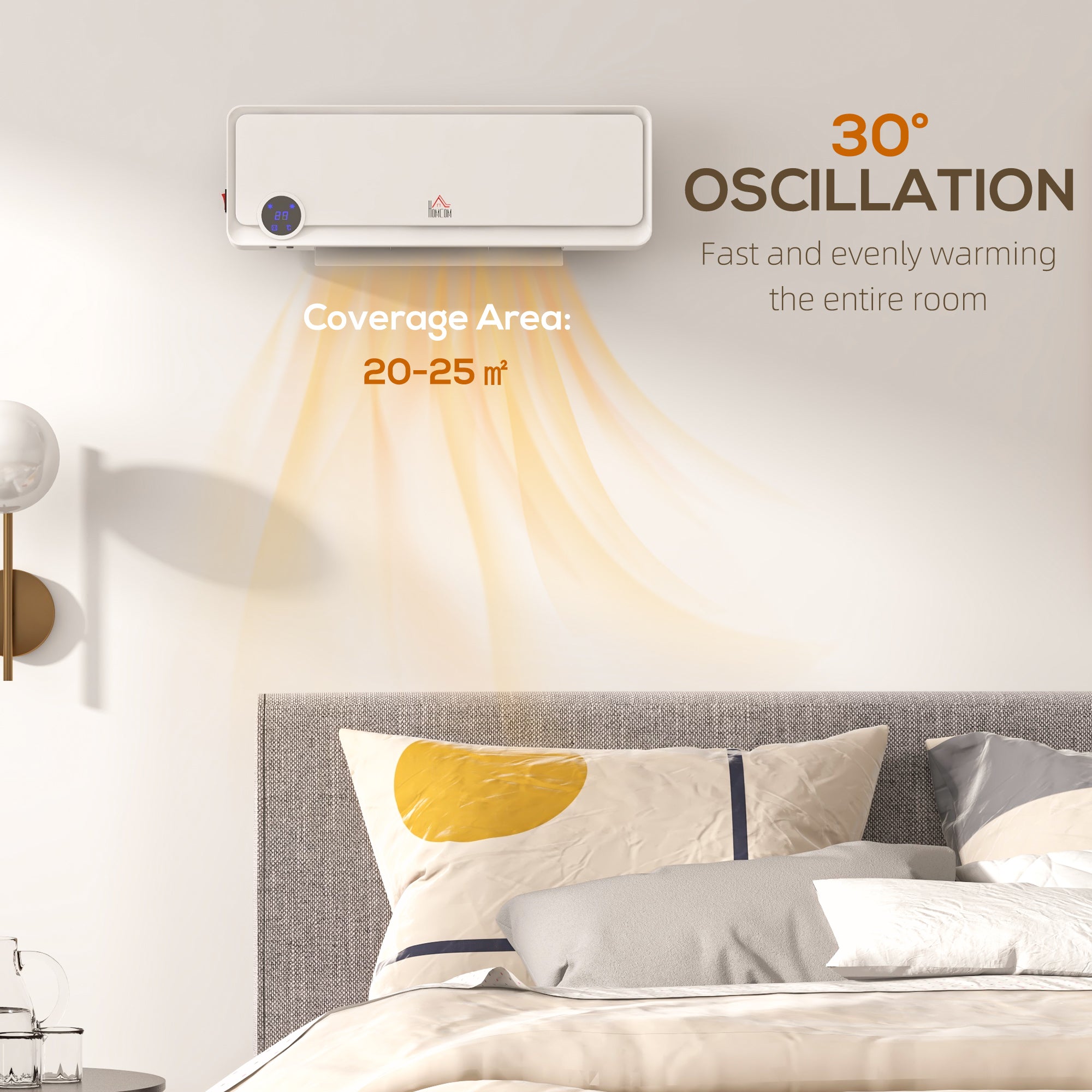 Kozy - Wall Downflow Heater 2 Heat and Fan 1000W/2000W, Electric Space Heater with Timer Remote Oscillating, for Bedroom Home Office, White