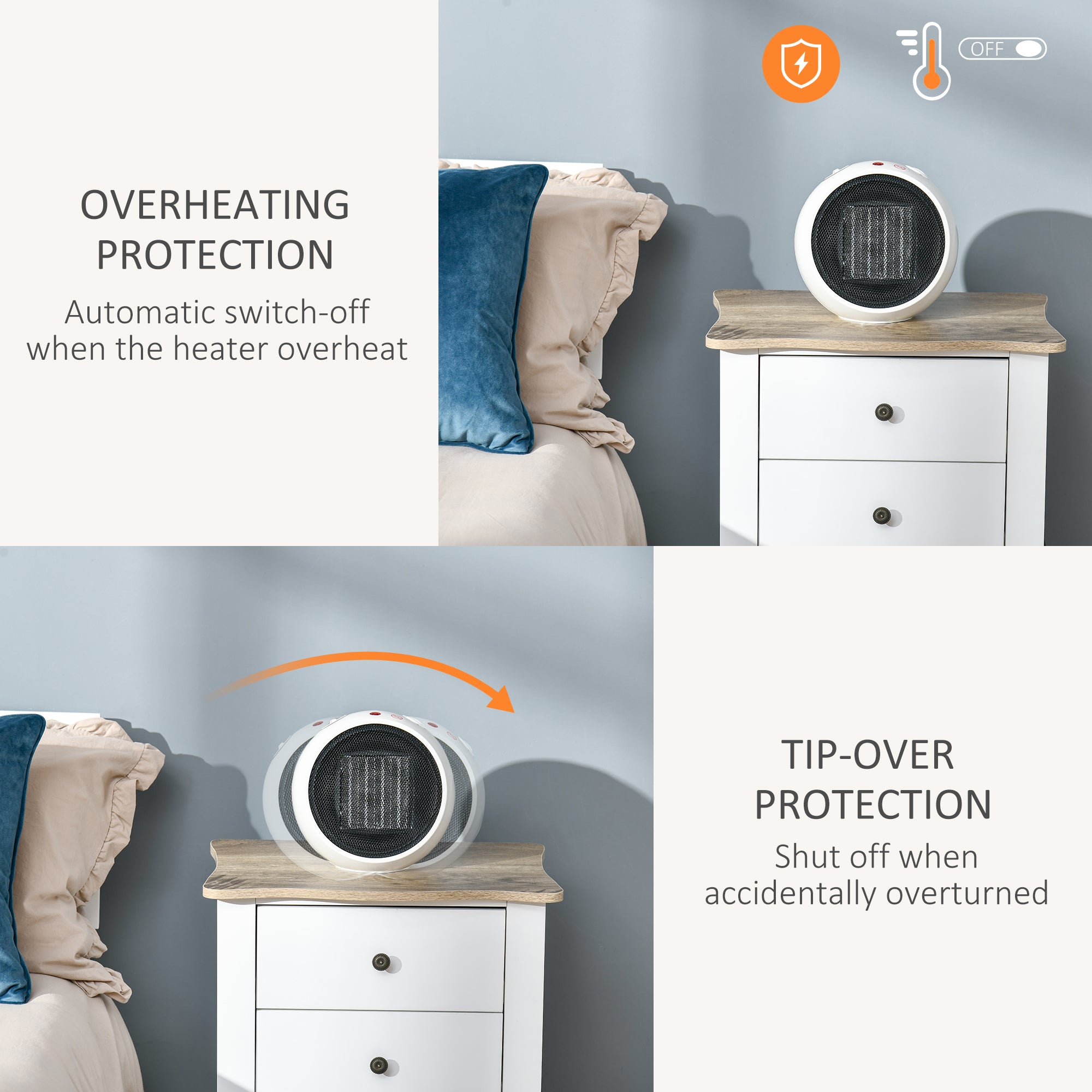 Kozy 1500W Small Space Heater, Ceramic Electric Plug in Fan Heater with 3 Heat Setting, Adjustable Temperature, Tip-Over, Overheating Protection, Low Energy, White