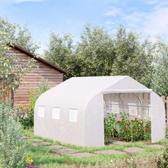 Kozy Walk-In Polytunnel Greenhouse Warm House Garden Tunnel Shelter Plant Shed with Door and Windows, Galvanised Steel Frame, 4.5 x 3 x 2m, White