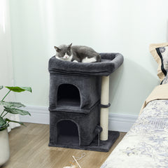 Kozy - 66 cm Small Cat Tree for Large Cats, Cat Tower w/ Large Top Perch, 2 Condos, Sisal Scratching Post, Toy Ball, Dark Grey
