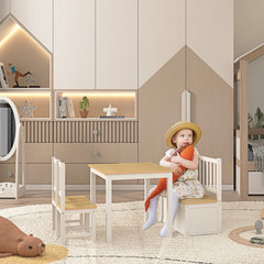 HOMCOM Pine Wood Kids 4 Pc Furniture Set-Oak/White | Aosom UK