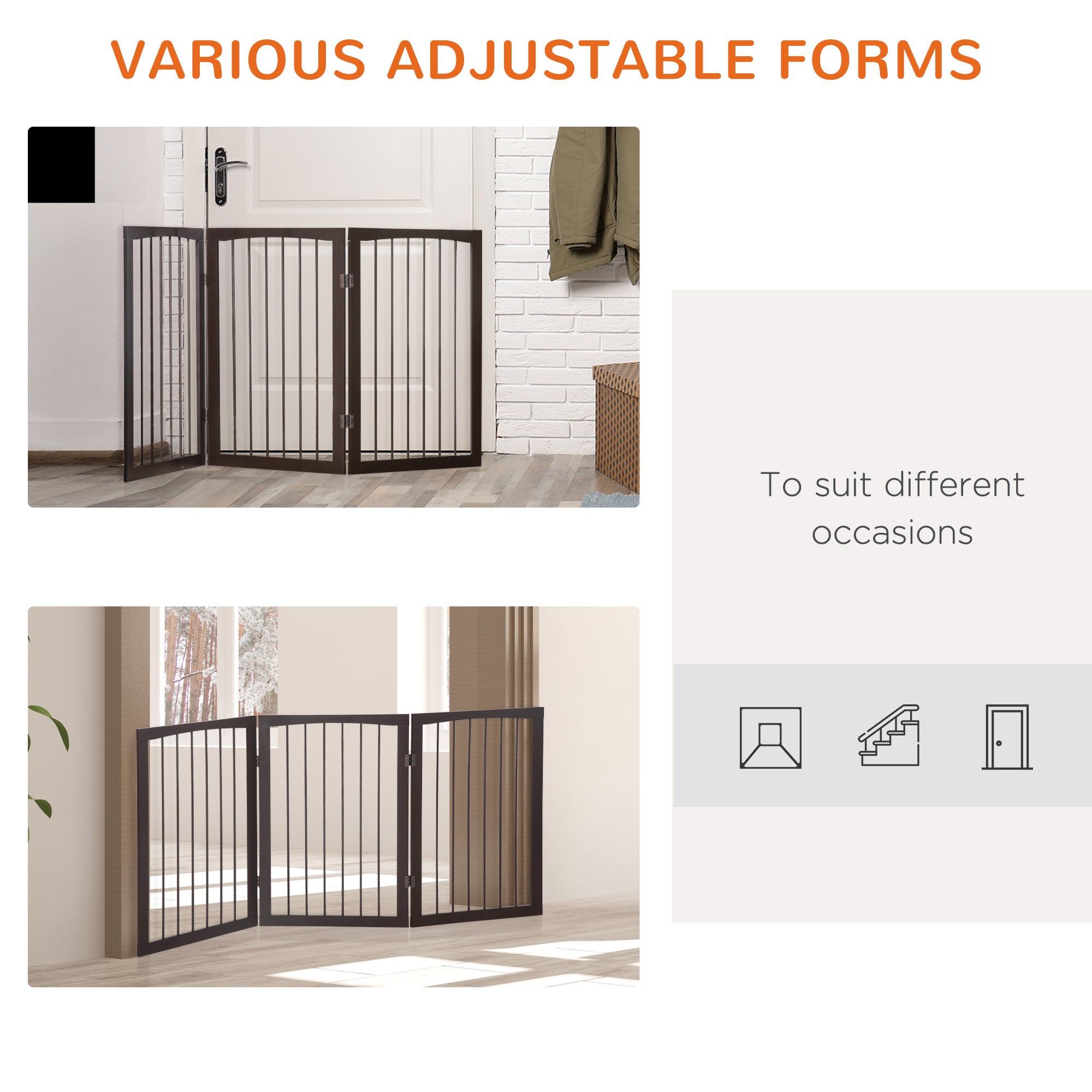 Kozy 3 Panel Stair Gate Foldable Dog Door Gate Indoor Free Standing Safety Gate Pet Barrier 76cm Height