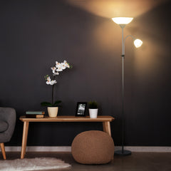 HOMCOM Modern Floor Reading Lamp 2 Adjustable Heads Light Steel Base Living Room Bedroom Office, 179.5cm