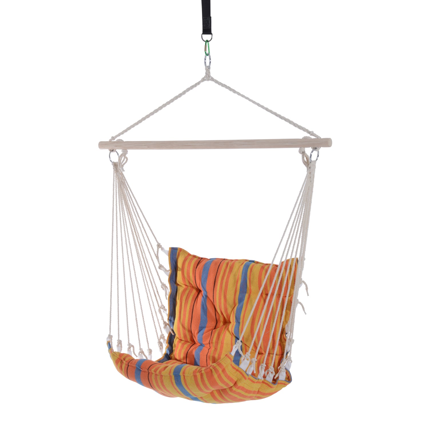 Outsunny Garden Yard Patio Swing Seat, Hanging Hammock Chair, Cotton Rope Cushioned, Wooden Cotton Cloth, Orange