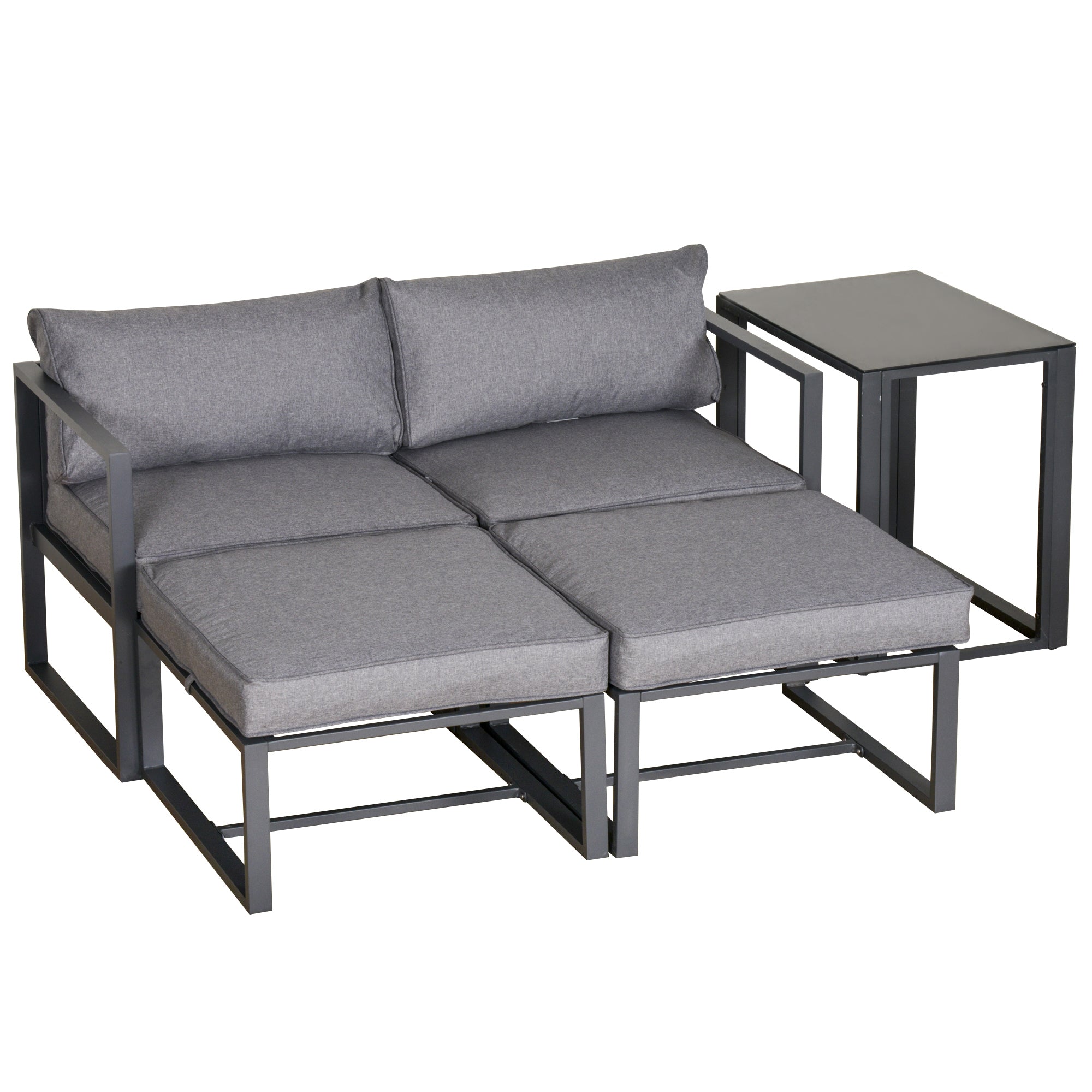 Kozy 5 Piece Garden Aluminium Conversation Sofa Set Patio Furniture Set Outdoor 2 Sofas 2 Footstools End Table with Cushions