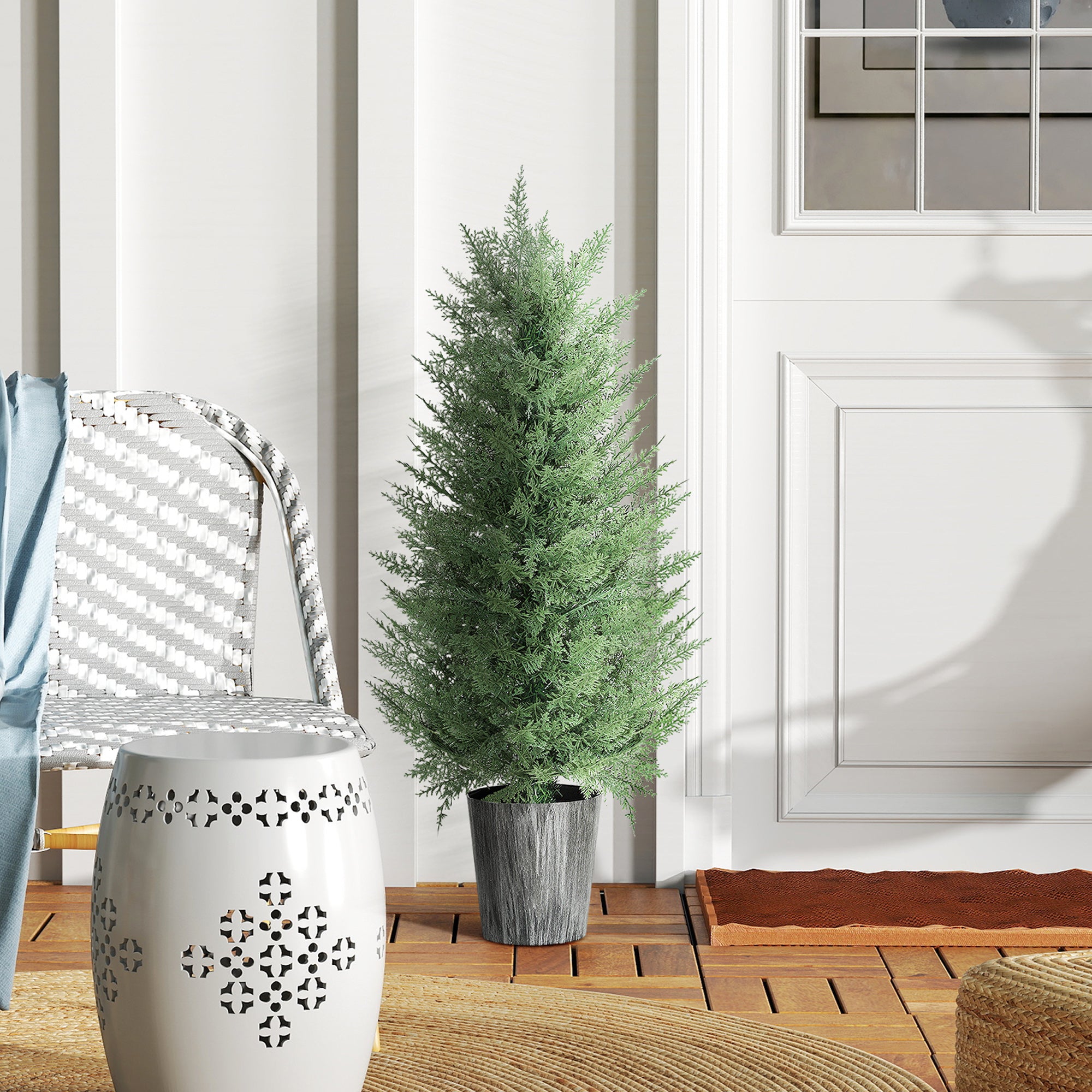 Kozy - 90cm Artificial Cypress Trees Set of 2, UV Resistant Artificial Plants with Decorative Pot, Fake Plants for Indoor Outdoor Decor, Green