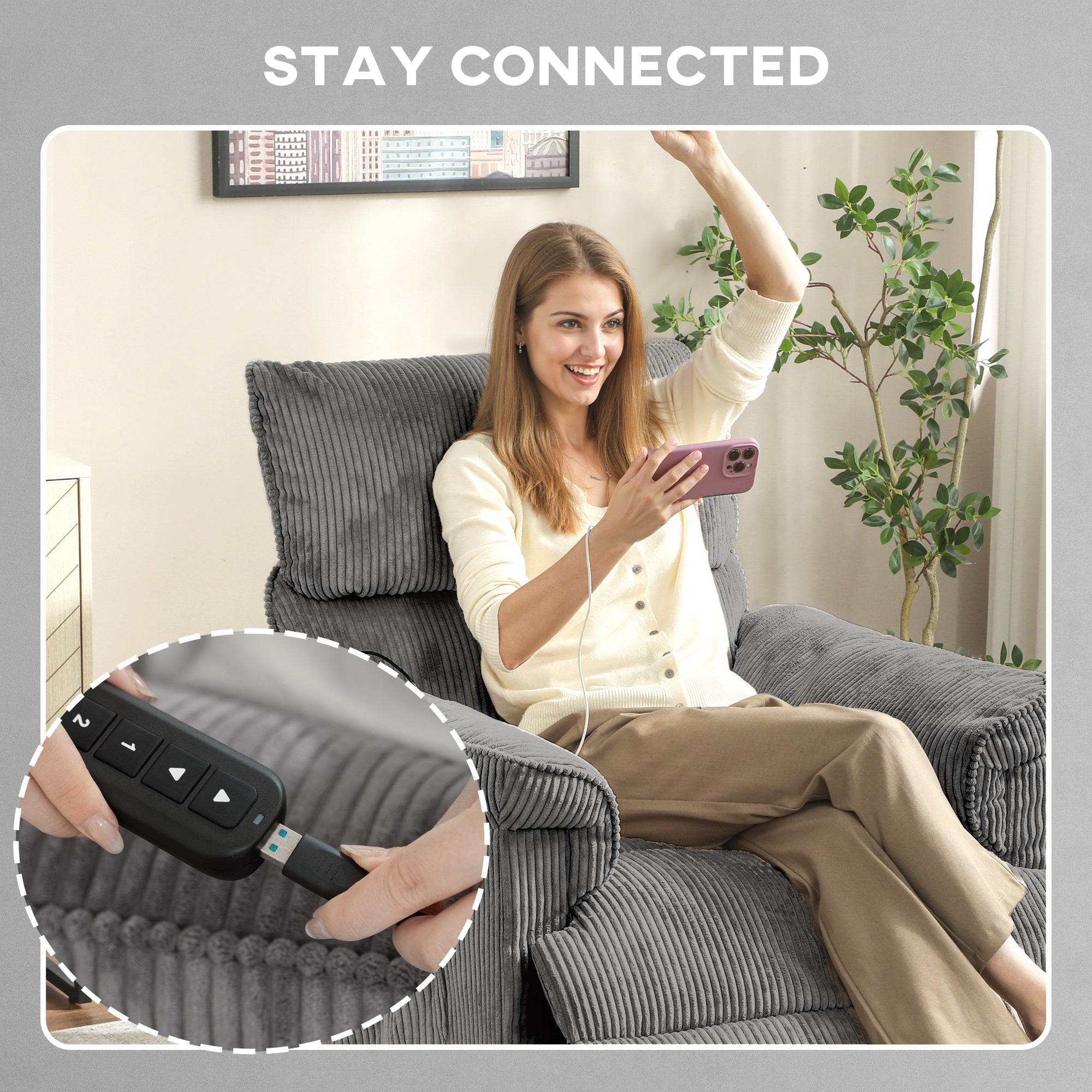 Kozy - Corduroy Electric Massage Recliner - Grey