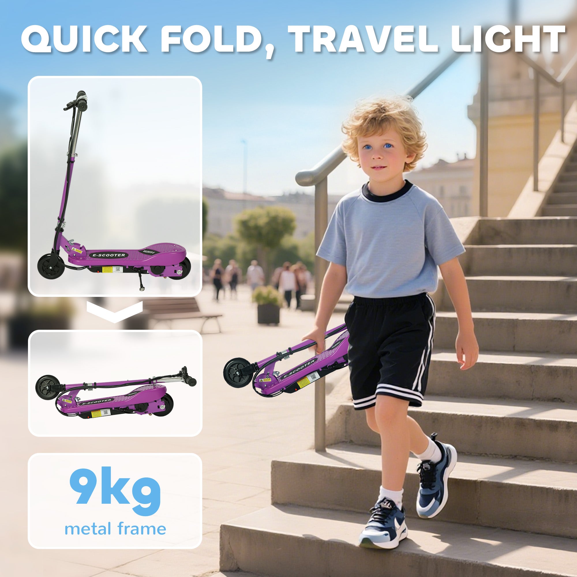 Kozy Foldable Electric Kids Scooter, Ride-on for Ages 7-14 Years, Purple