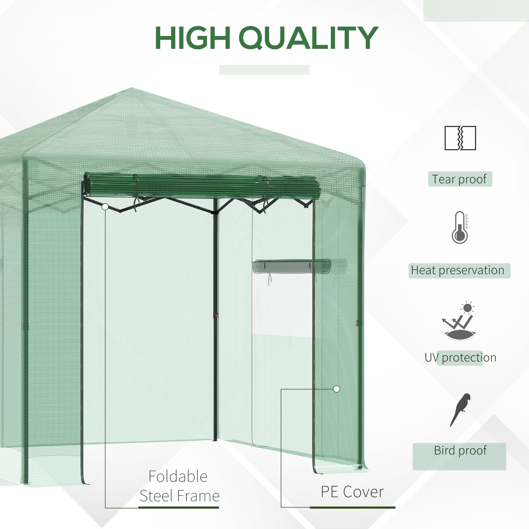 Kozy Pop-up Small Greenhouse, Outdoor Walk-in Tomato Greenhouse with Carrying Bag, PE Cover, Steel Frame, Green, 2.4L x 1.8W x 2.4H m