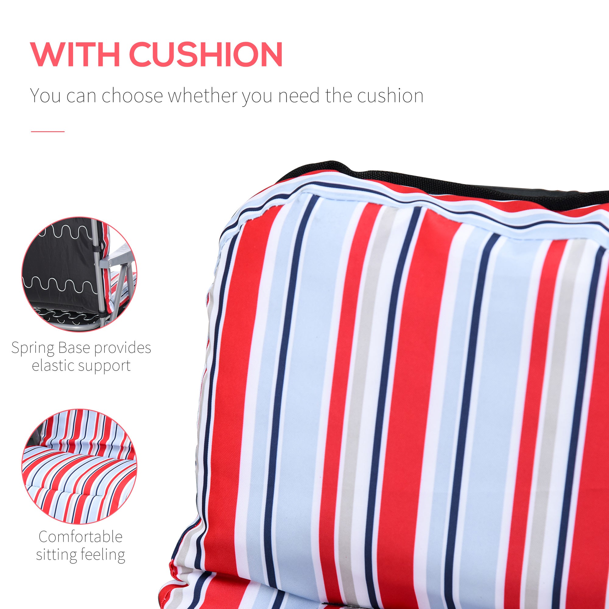 Kozy Set of 2 Garden Sun Lounger Outdoor Reclining Seat Cushioned Seat Foldable Adjustable Recliner Red and White