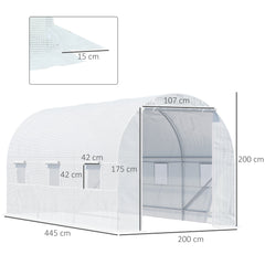 Kozy 4.5 x 2 x 2 m Polytunnel Greenhouse, Walk-in Green House for Garden with Mesh Windows, Galvanised Steel Frame, White