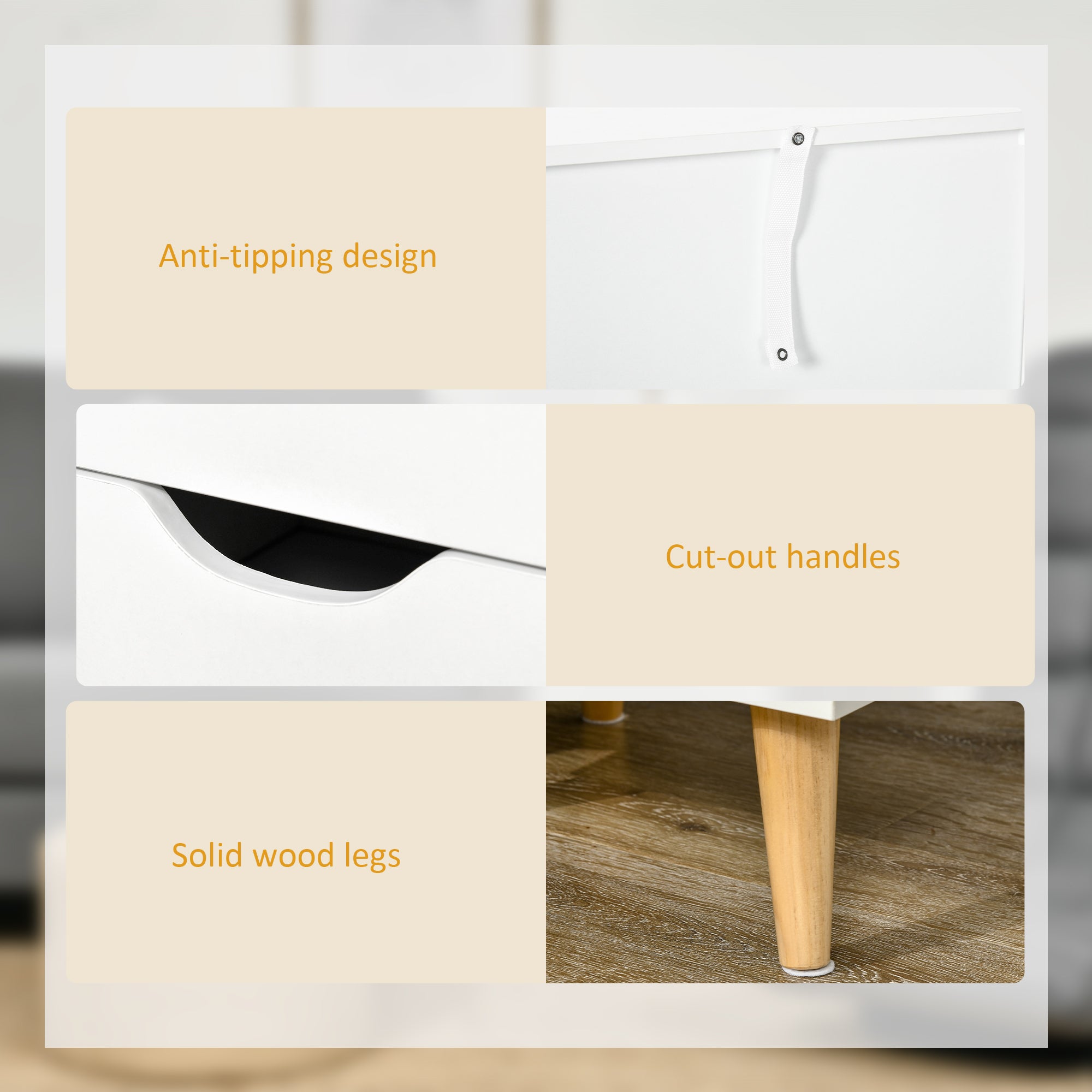 Kozy Bedside Table, Bedside Cabinet with 3 Drawers, Side End Table with Pine Wood Legs for Bedroom Living Room, White