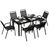 7 Pieces Outdoor Dining Set with Umbrella Hole, Garden Table and Chairs Set for 6 with Table and Stackable Chairs