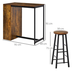 HOMCOM Industrial Bar Table and Stools for 2 people, 3-Pieces Bar Table Set with Storage Shelf for Kitchen, Brown | Aosom UK