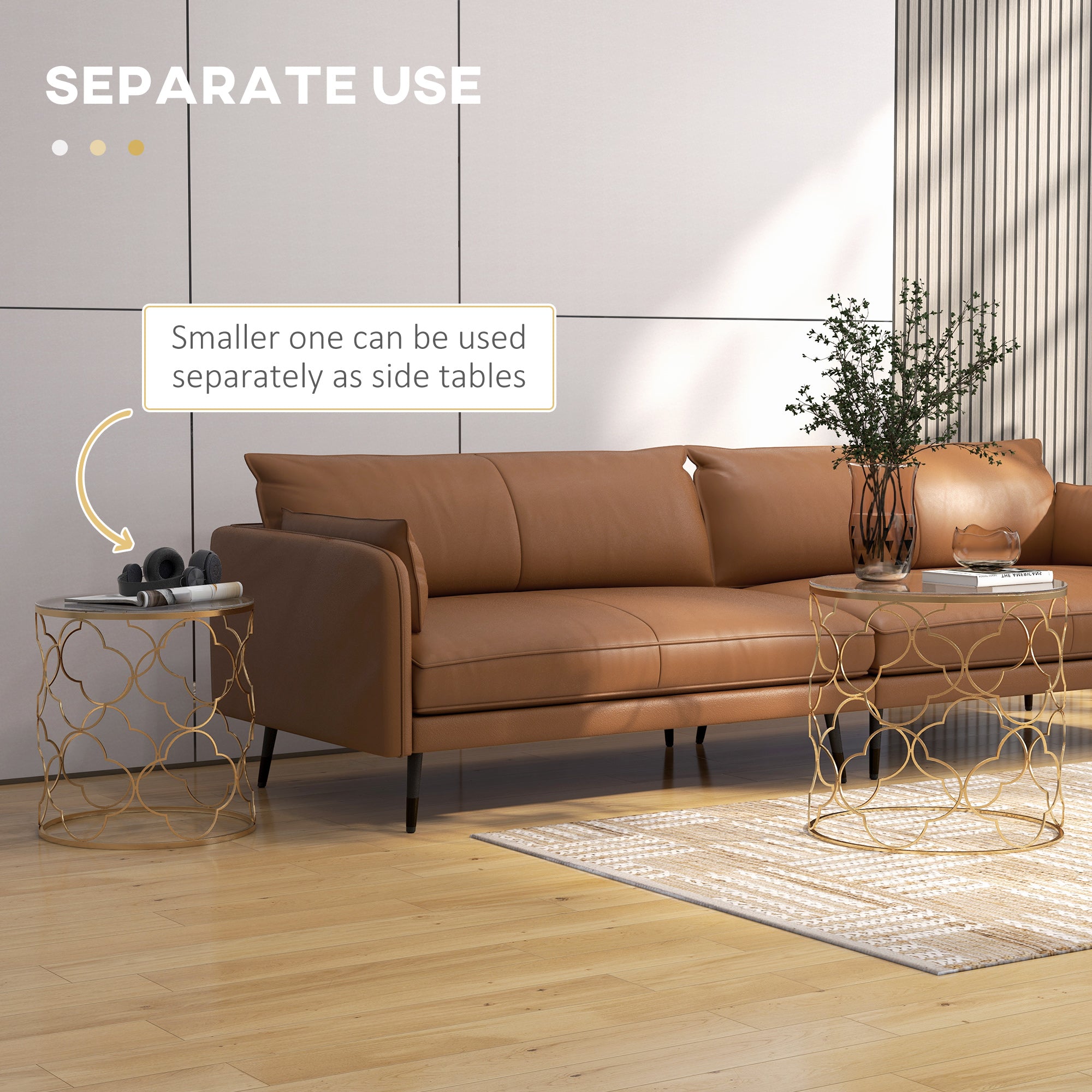 Kozy Nesting Tables Set of 2, Modern Stacking Side End Table with Tempered Glass Top, Metal Frame for Living Room Bedroom Office, Gold Tone