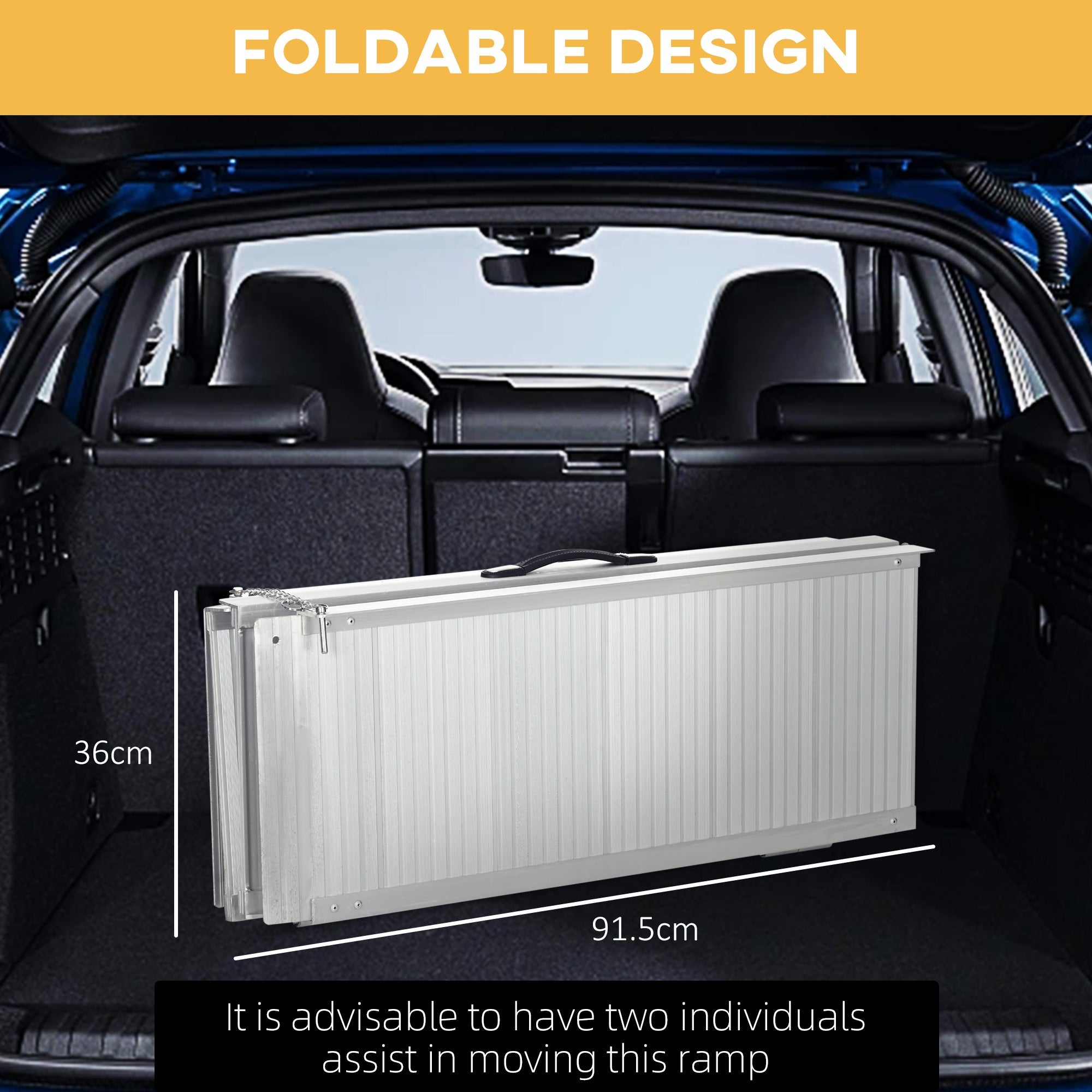 HOMCOM Folding Wheelchair Ramp, Textured Aluminum, 183x72 cm, Portable Threshold Ramp for Scooter & Steps, Silver. | Aosom UK