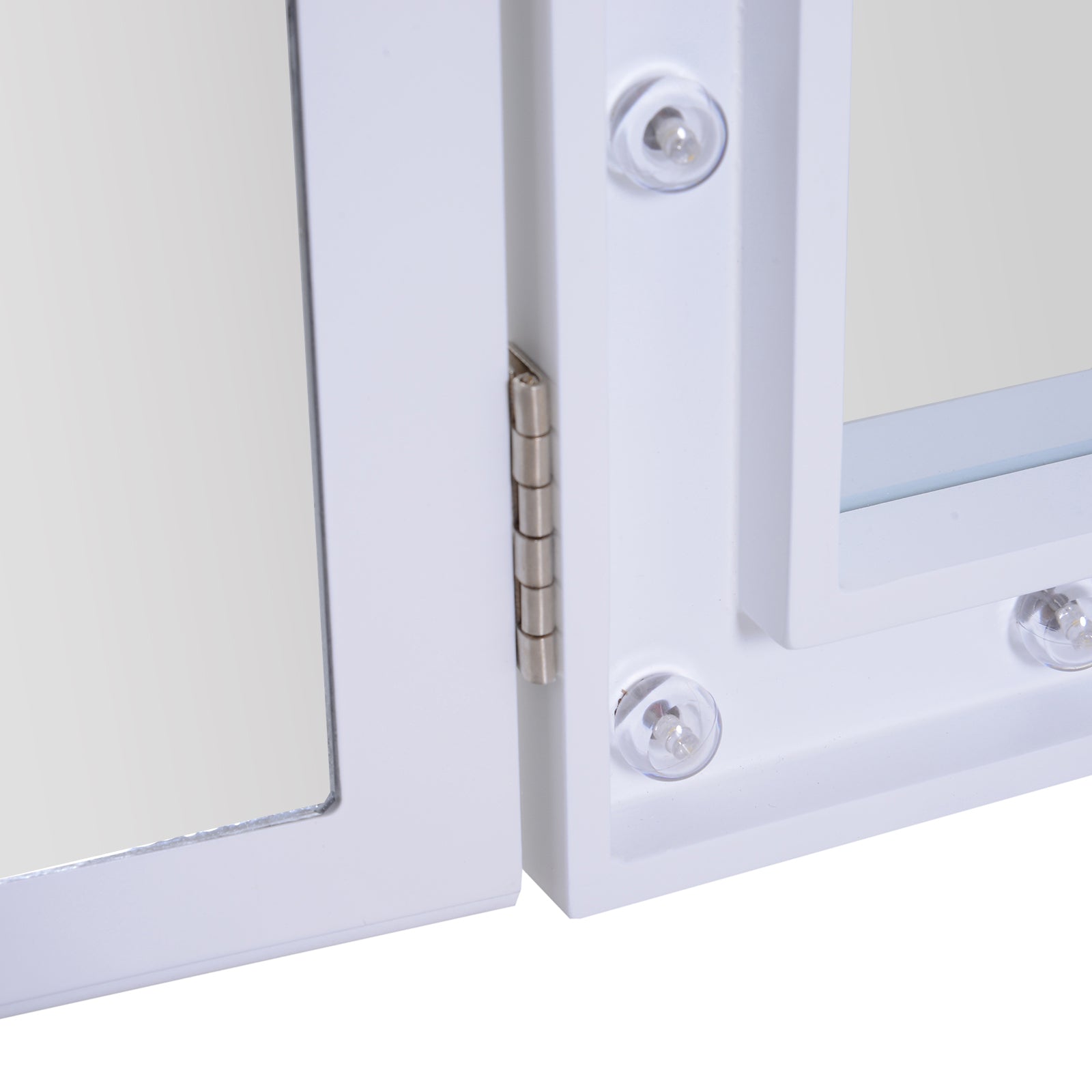 Kozy Trifold Freestanding Mirror, Lighted Tabletop Vanity Mirror Large Cosmetic w/16 LED Lights powered by batteries Foldable For Bedroom- White