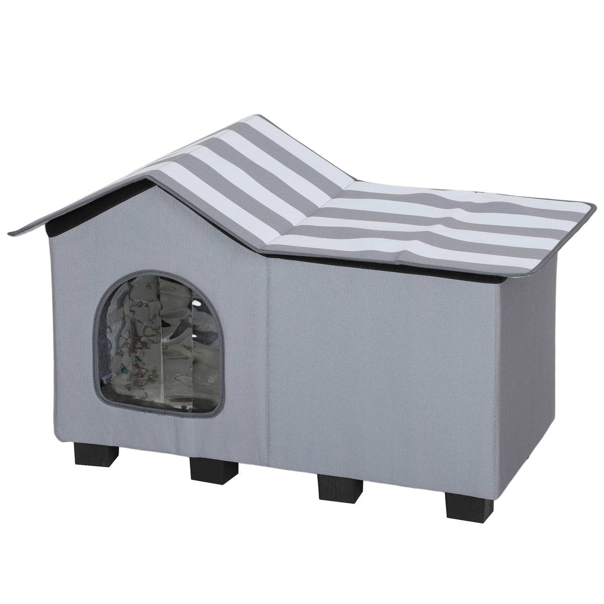 Kozy - Outdoor Cat House, Weatherproof Feral Cat Cave with Elevated Base and Cushion for Winter, Grey