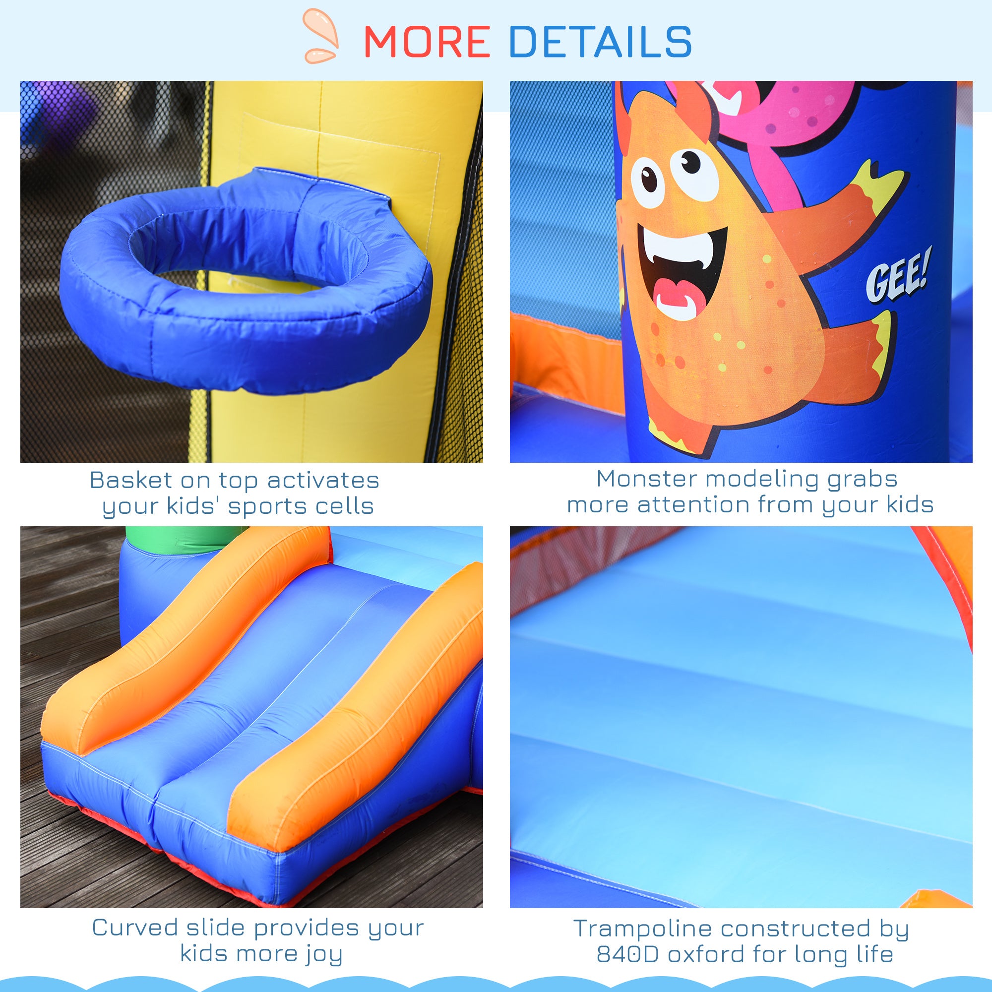 Kozy Bouncy Castle Inflatable Basket Trampoline Slide Monster Design 180 x 250 x 175 (CM)