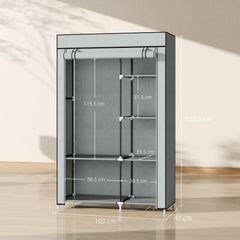 Kozy Fabric Wardrobe, Portable Wardrobe with 6 Shelves, 1 Hanging Rail, Foldable Closets, 103 x 43 x 162.5 cm, Light Grey