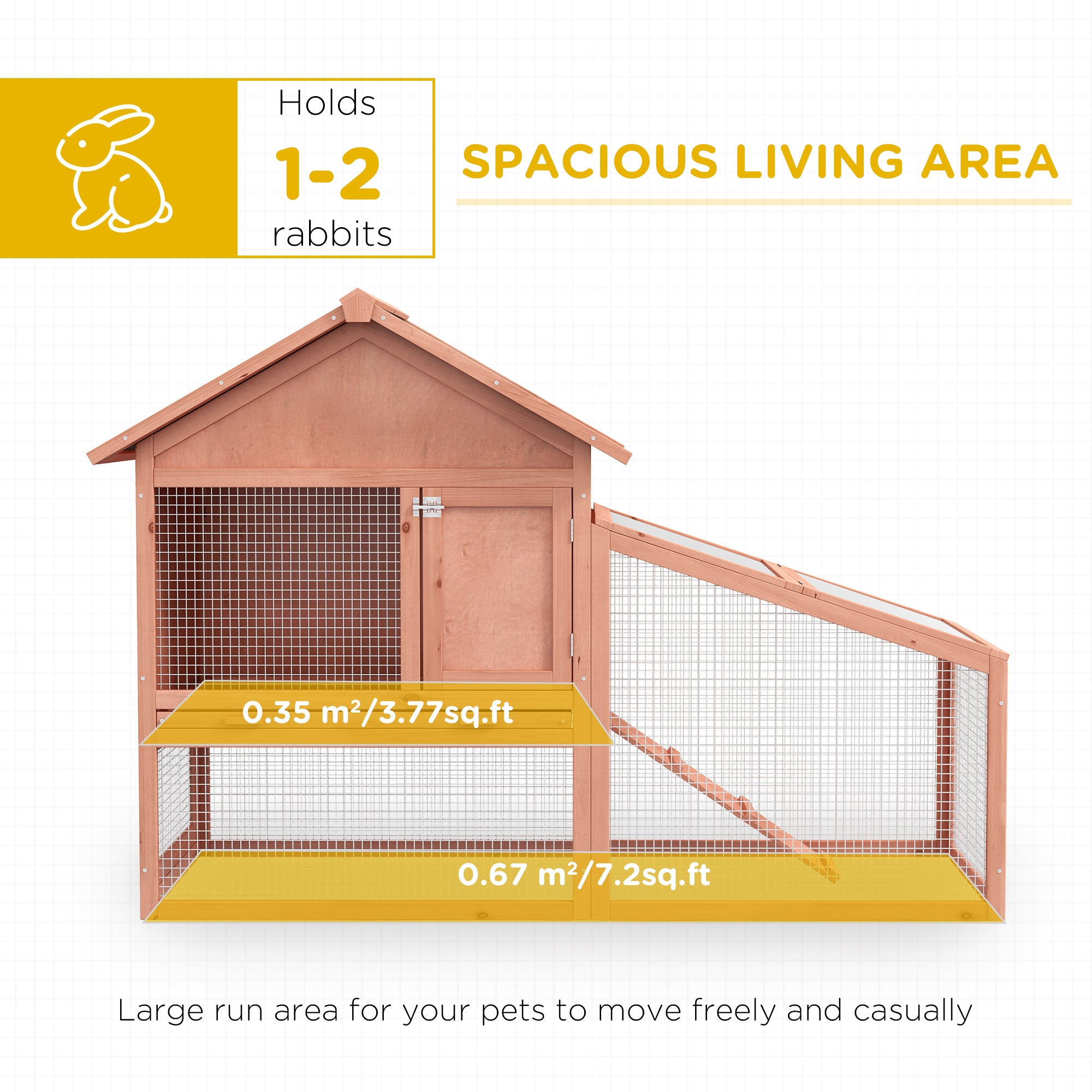 PawHut 2 Tier Rabbit Cage, Solid Wood Bunny House, Water Resistant Asphalt Roof Ramp Sliding tray 144 x 64.5 x 100 cm Red/Brown