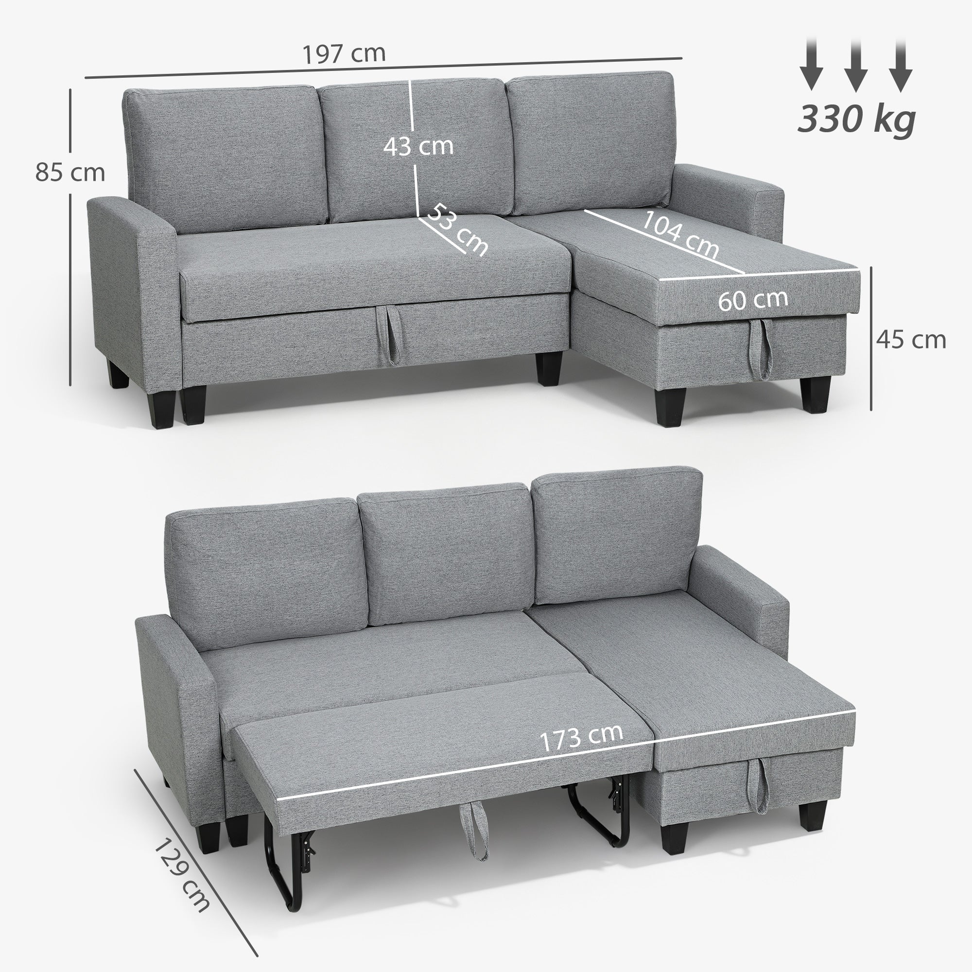 Kozy Three-Seater Storage Sofa Bed - Grey